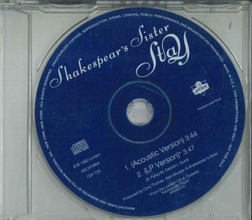 CD SHAKESPEARS SISTER Stay CDP733 ЛОНДОН 1992 США Танцевальная Электроника Б/У