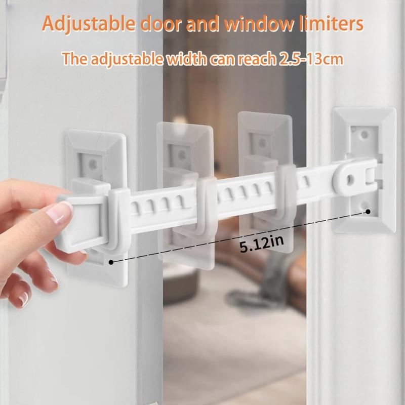 2Pcs Door Blocking Lock Limiters Safety Latches Window Stoppers Adjustable No Punching Window Restrictors Easy To Install