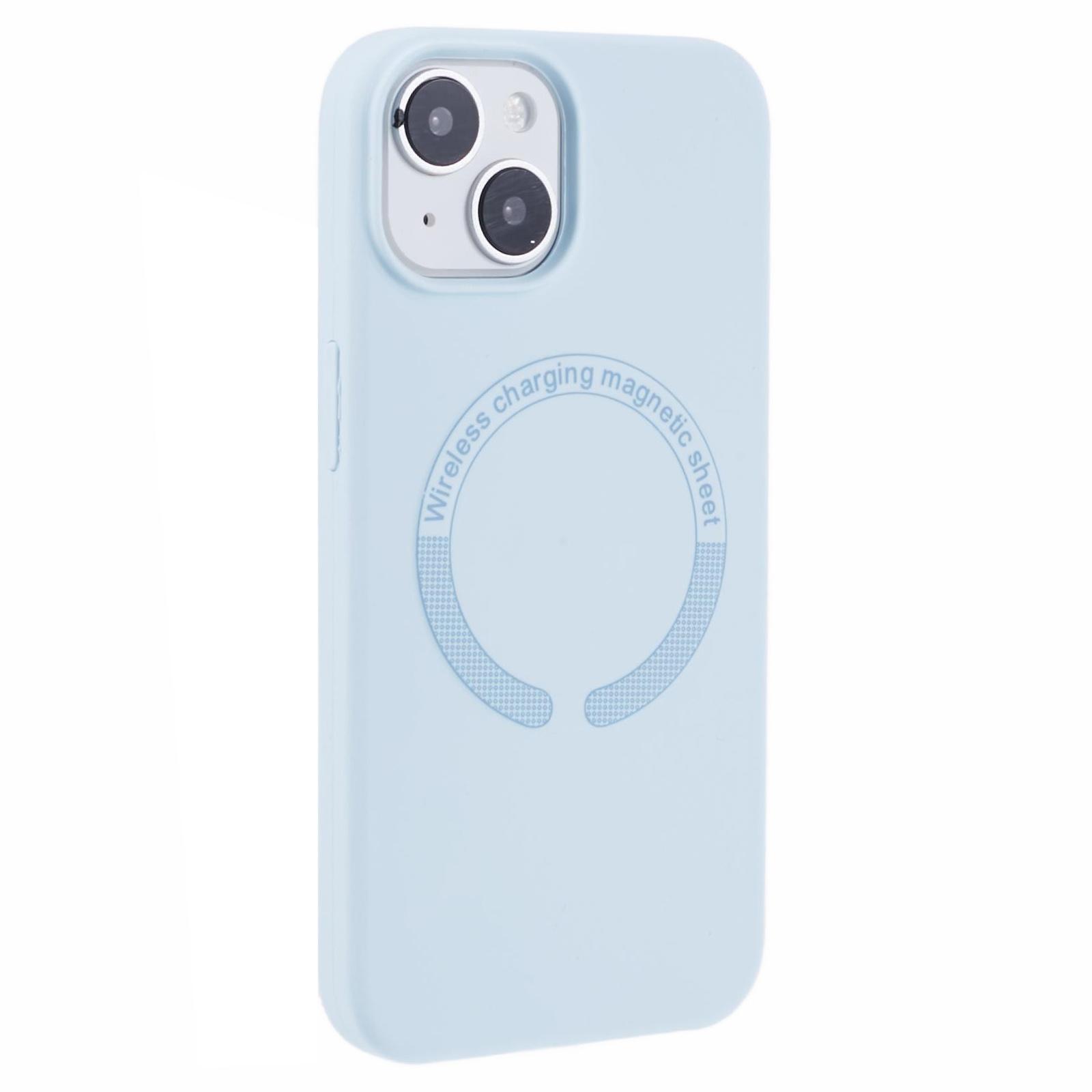 

BJT Series For iPhone 15 Case TPU+Silicone Fabric Lining Magnetic Phone Case (Big Rear Lens Hole) Sky Blue
