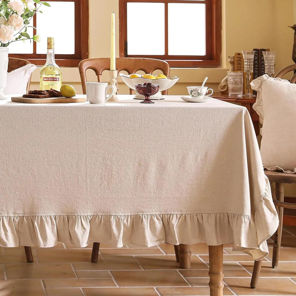 French Tablecloth Ruffled 100% Cotton Fabric Tablecloths Rustic Table Cover for Home Holiday Christmas Manteles Mesa Rectangular