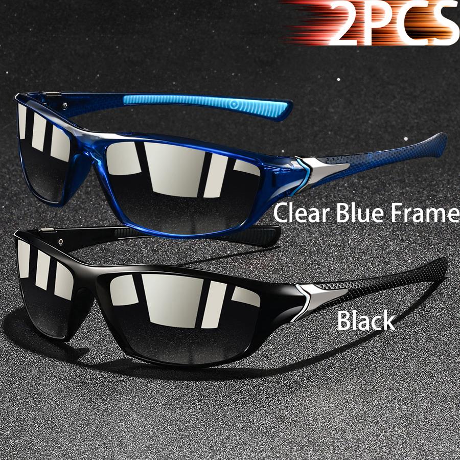 2 Pieces Fashion Vintage Sports Sunglasses Men Women Fishing Running Cycling  Sport Man Sun Glasses Anti-Glare UV400 Eyewear