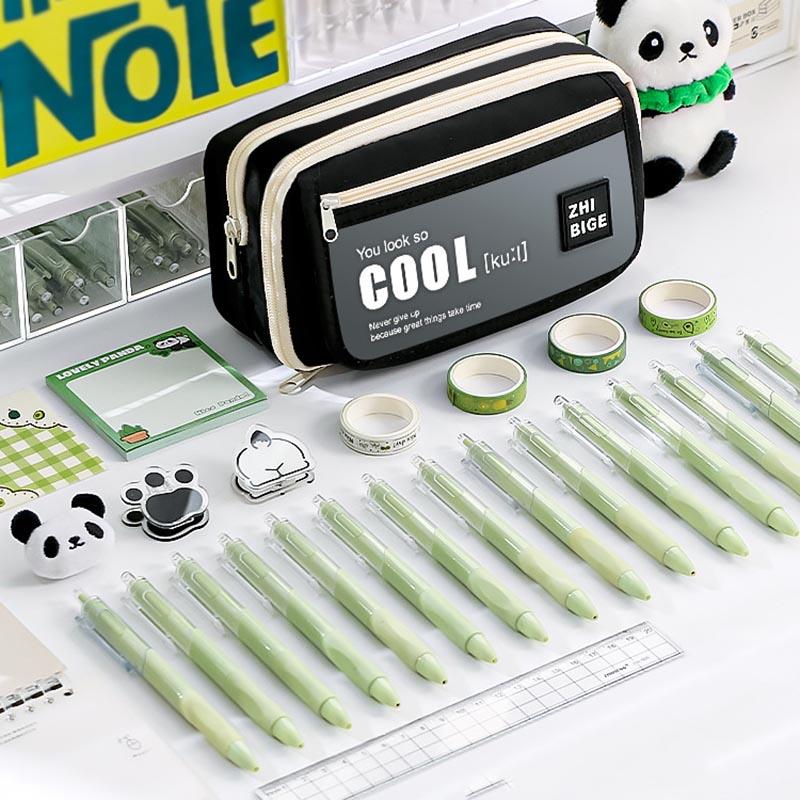 Large Capacity Nine-layer Flip Panda Pen Bag, Student Pencil Case Stationery Case