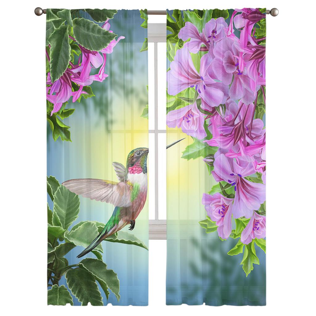 Plant Flower Hummingbirds Sheer Curtains Window Curtains For Living Room Bedroom Blinds Kids Room Home Decor