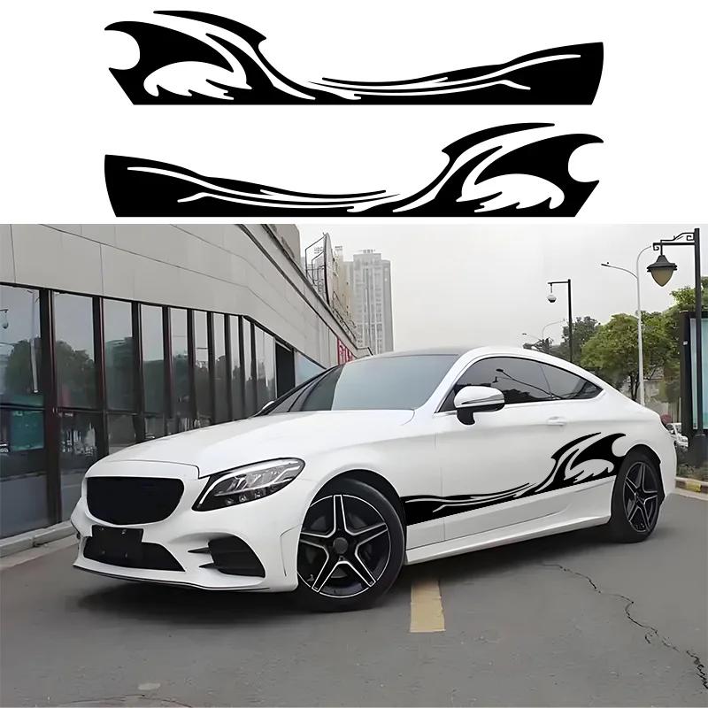 2 ks Vlnité Plamenové Grafiky Boční Samolepky na Karoserii Auta Plamenové Závodní Sportovní Pruhy Vinylové Obtisky pro Auto Univerzální