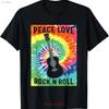 Peace Love Rock N Roll Tie Dye Hippie Guitar Music Retro T Shirt Vintage Washed Casual Top For Everyday Wear Comfortable