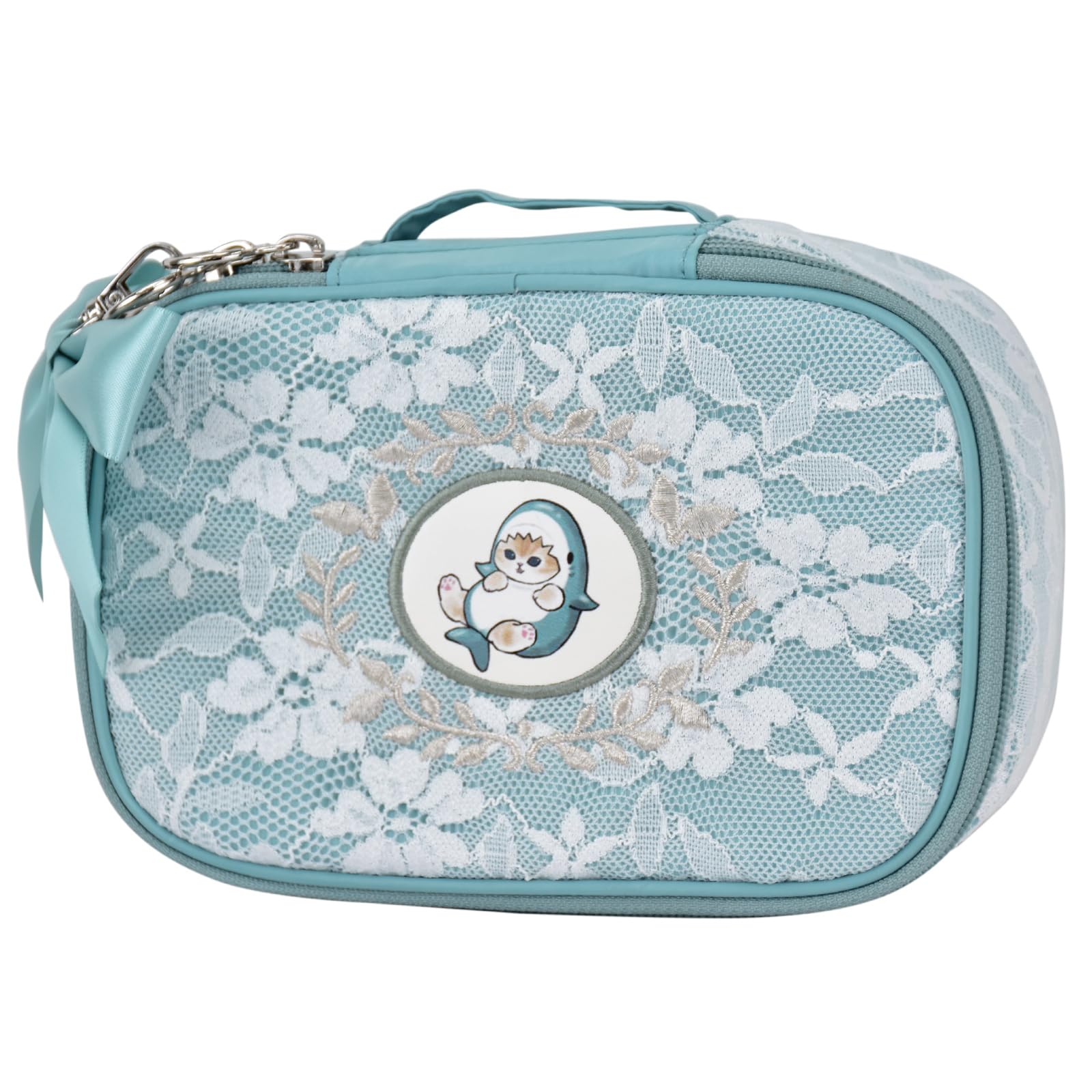 

Косметичка большой вместимости с перегородками на заказ и ленточным аксессуаром для брелка персонажа синий [Mofusand], кружево, кейс, женская, для поездок на работу, в школу,