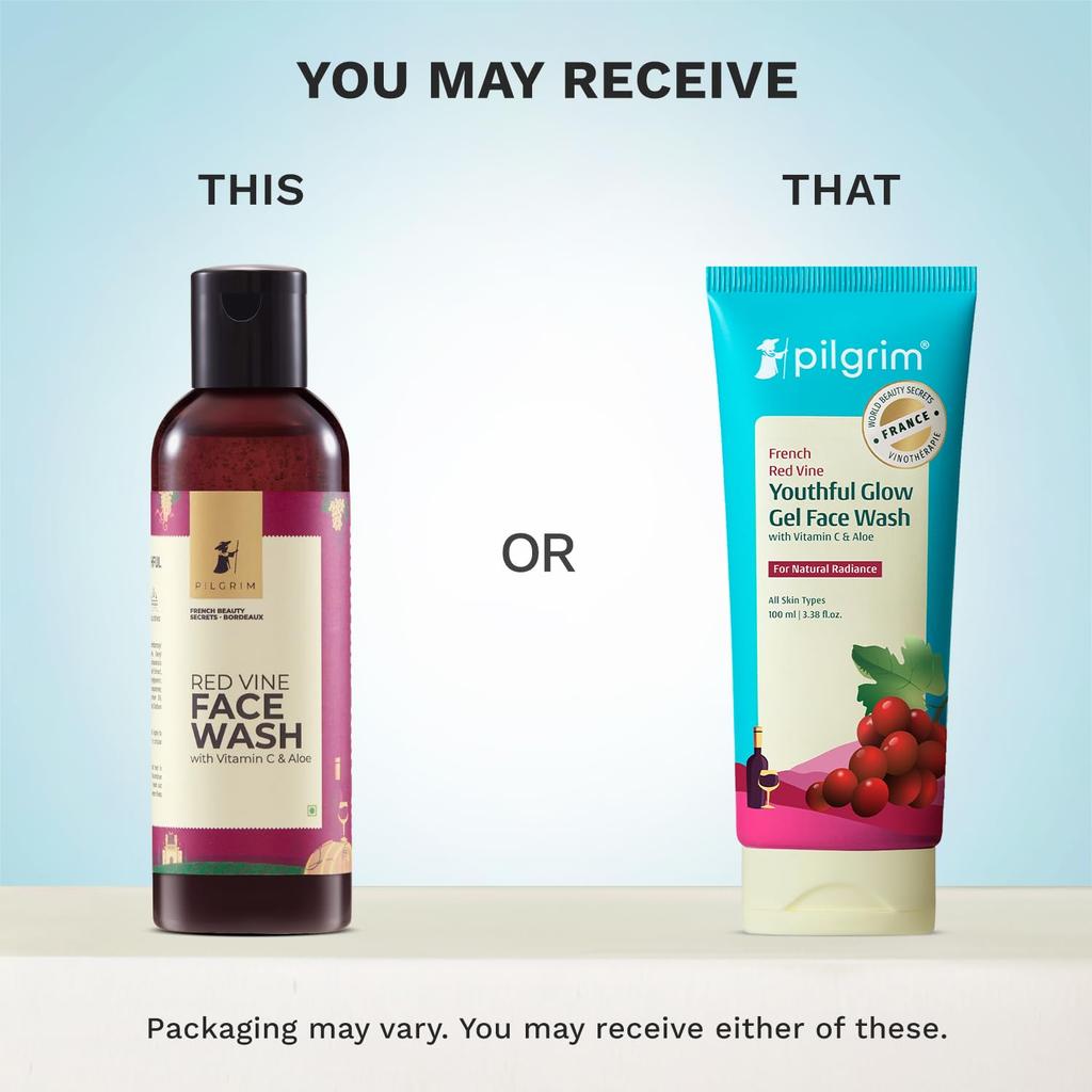 Pilgrim French Red Vine Face Wash with Vitamin C & Goodness of Aloe for Anti Ageing & Dark Spots,100ml Each (Pack of 2)