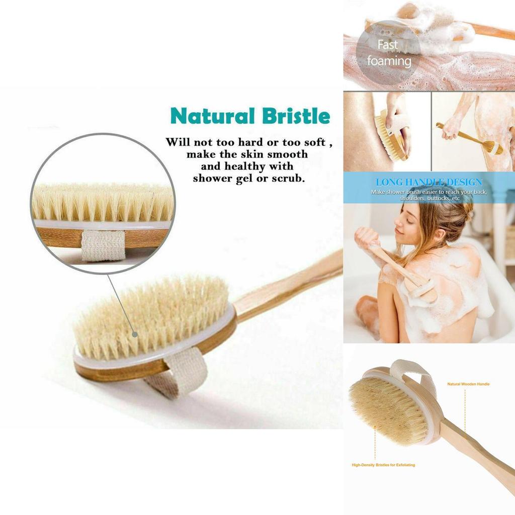 Durable Wooden Long Handled Body Brush Perfect For Dry Skin Brushing And Exfoliation