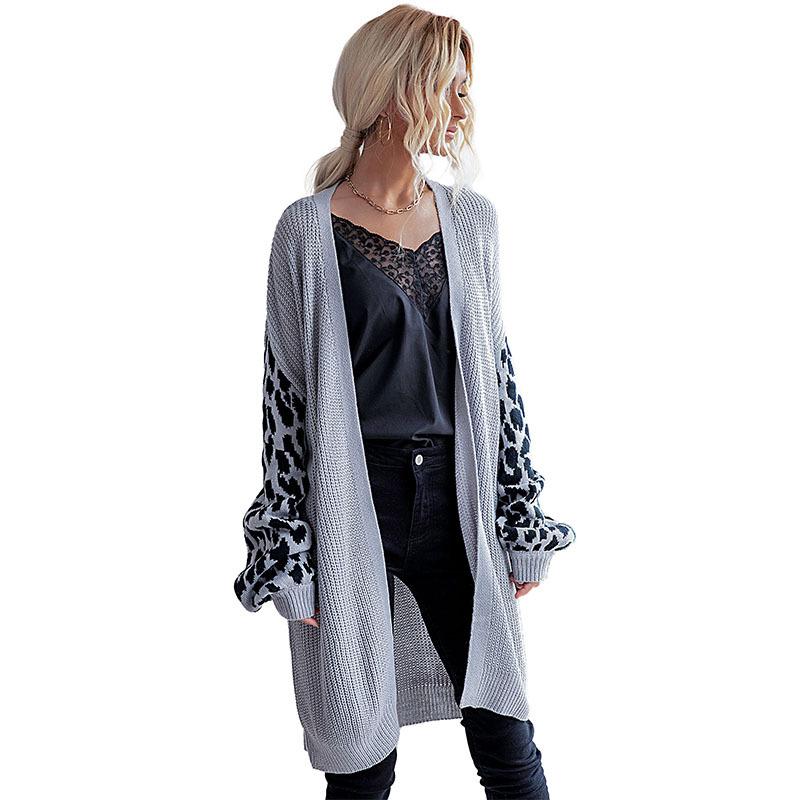 Lässiger Trend Vielseitiger Herbst- und Winter Strick-Leoparden-Cardigan-Pulloverjacke für Frauen im Nahen Osten