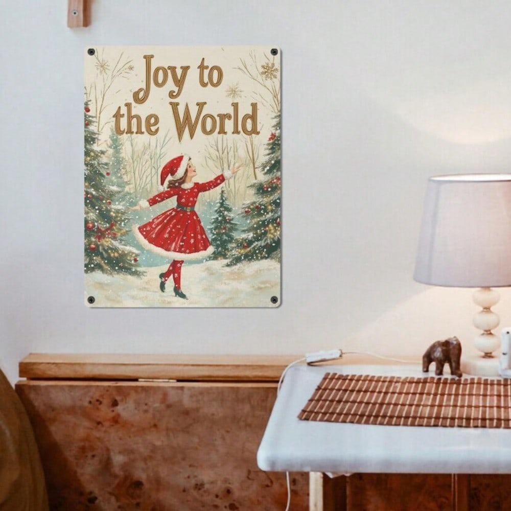 Vintage Christmas Tin Wall Sign Retro Farmhouse Decor Metal Art Joy Holiday