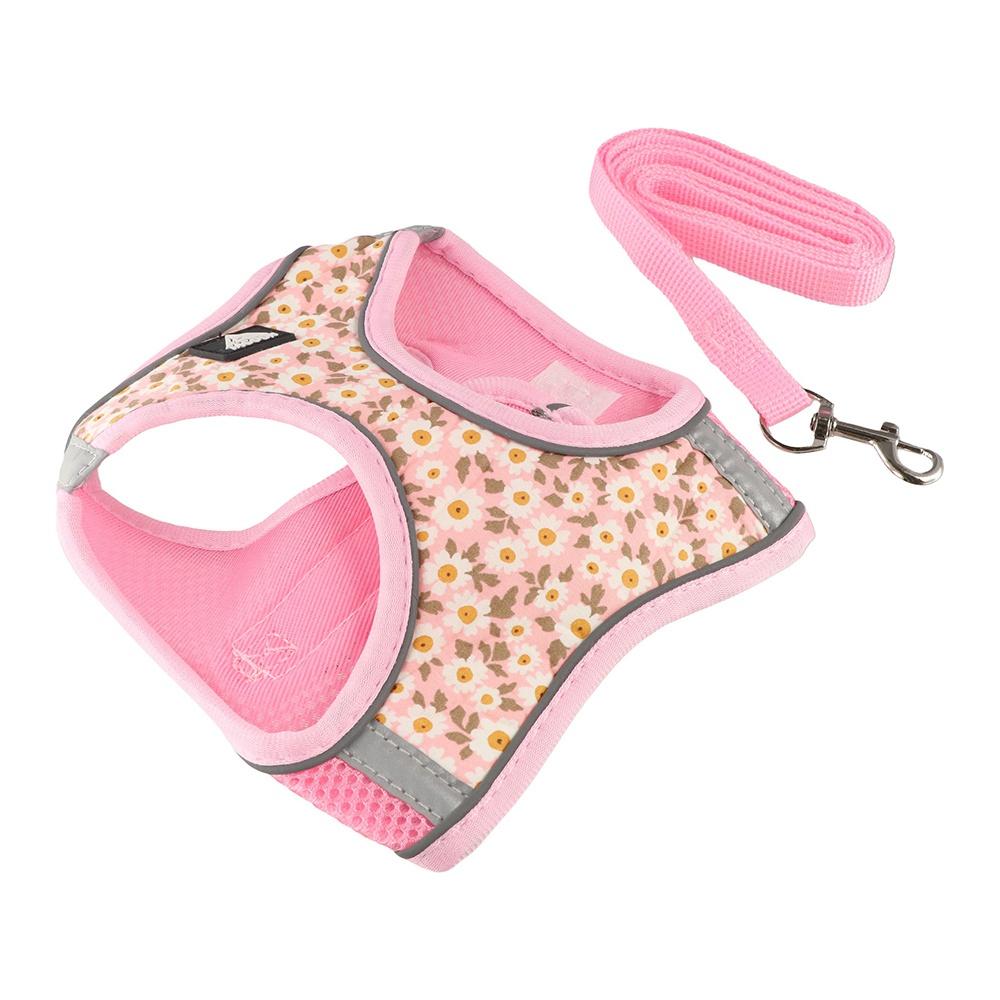 Floral Pet Harness Anti Escape Reflective Cat Chest Strap Adjustable Meash Dog Leash Set French Bulldog Chihuahua Pug