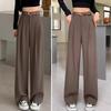 Women Long Pants Button Zipper Fly High Waist Office Lady Trousers with Pockets Solid Color Straight Wide Leg Suit Pants