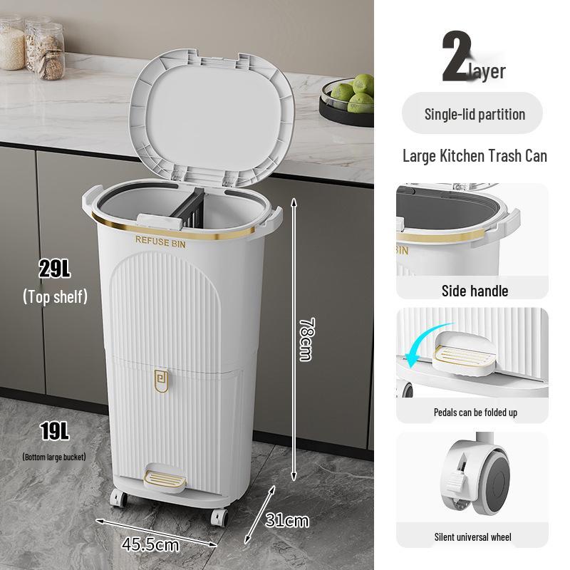 Luxusní vysoký odpadkový koš v japonském stylu s nožním pedálem pro suchý a mokrý odpad