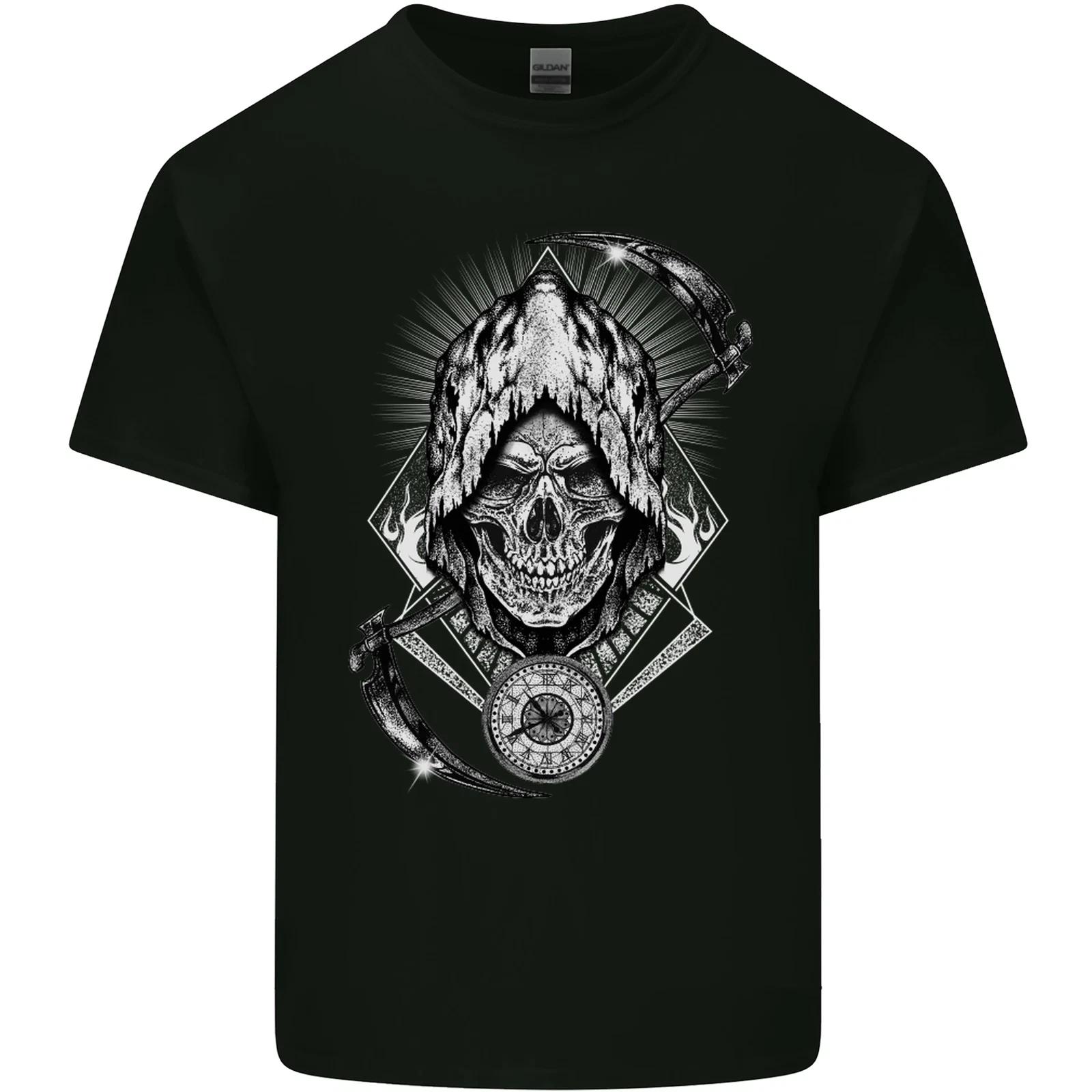Grim Reaper Time Biker Skull Rock Music Kids T-Shirt Childrens S