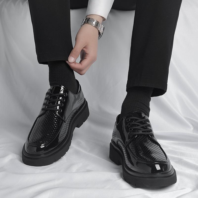 FashionSummer Hollowed Out Shoes for Men Cowhide Formal Business Casual British Patent Leather Big Head Bright Face Wedding Shoes Male