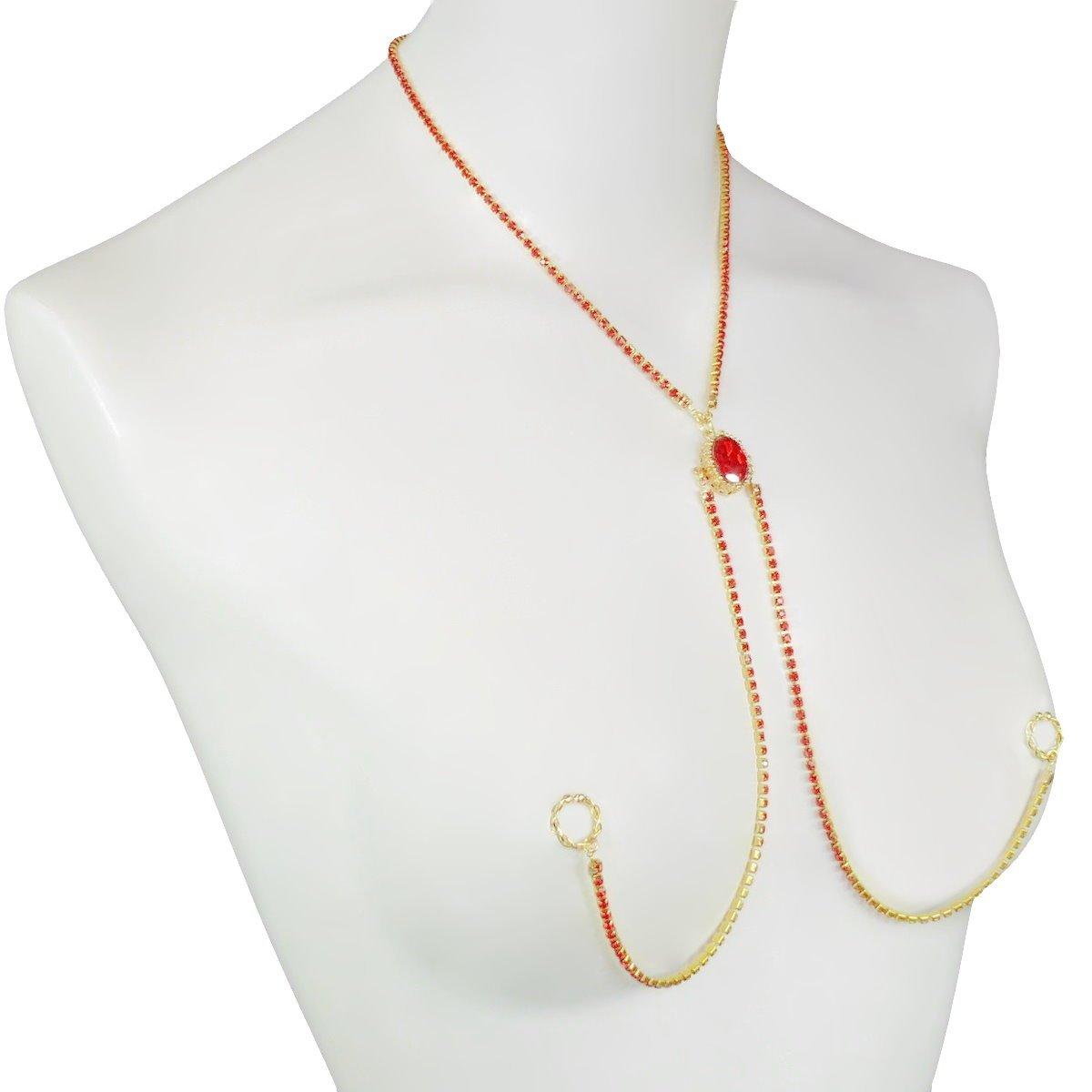 

Hanazono Jewelry Овальное закрытое ожерелье с дорожкой бриллиантов и пирсингом соска цвета Светлый Сиам, Золото и Красный. Аксессуар для соска, Кольцо для соска, Ожерелье для соска, Декольте,