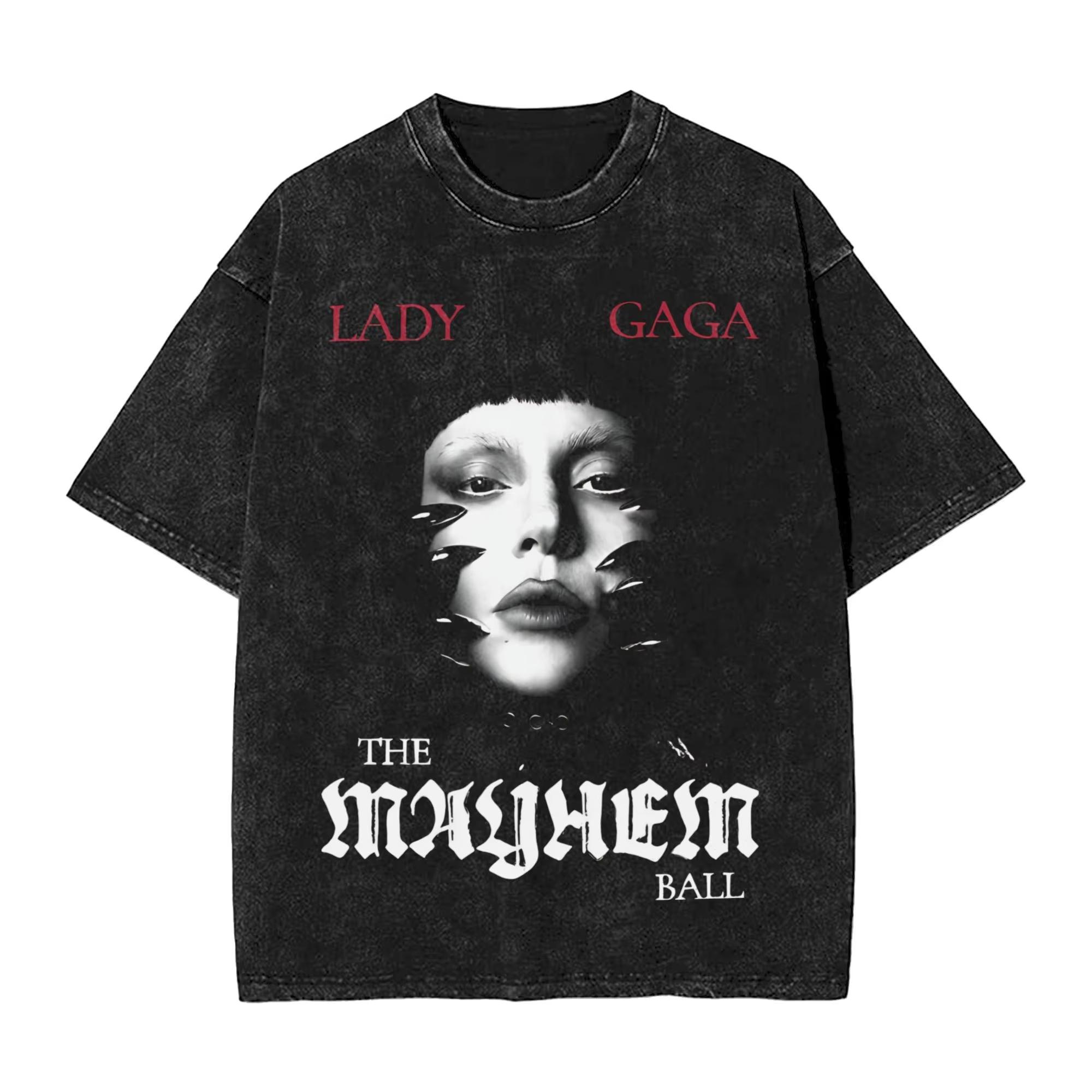 Lady Gaga Mayhem Ball Tour T Shirts Washed Harajuku T-Shirts Novelty Men Women Tops Streetwear Printed Tee Shirt S