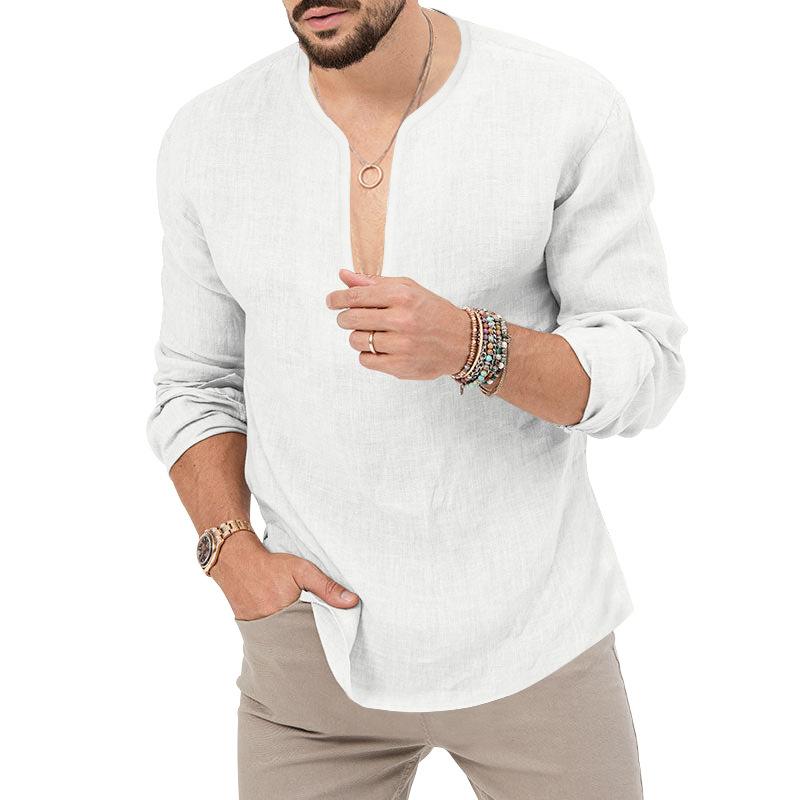 Men's Deep V-neck Shirt Europe and The United States Solid Color Tops Sports Men's T-shirt