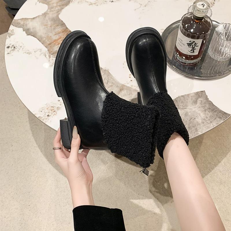 Low-heeled snow Martin boots women's shoes new autumn and winter velvet versatile short thin boots Martin boots