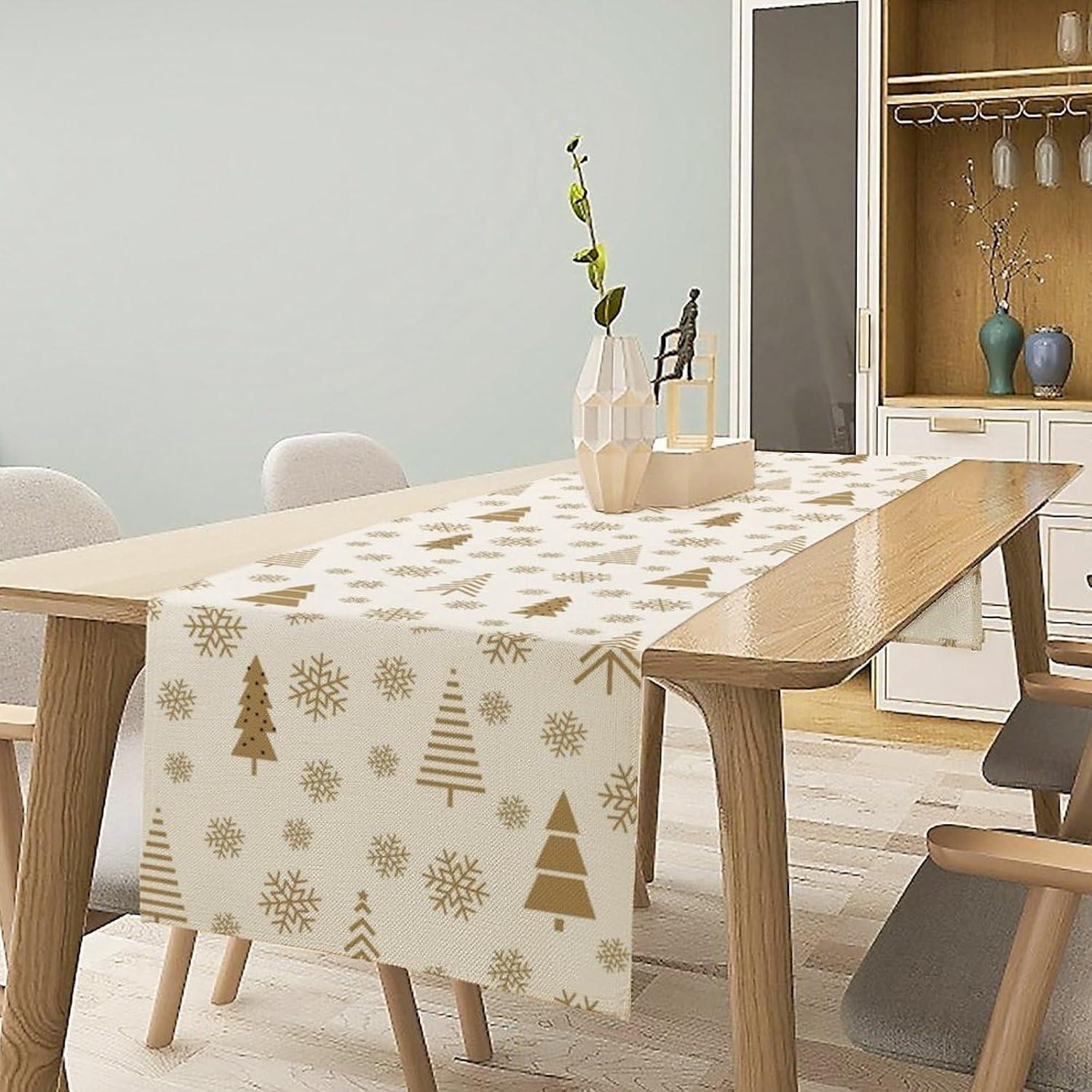 

Festive Christmas Tree & Snowflake Table Flag For Your Holiday Feasts! New Year Home Party Decoration 150x33cm