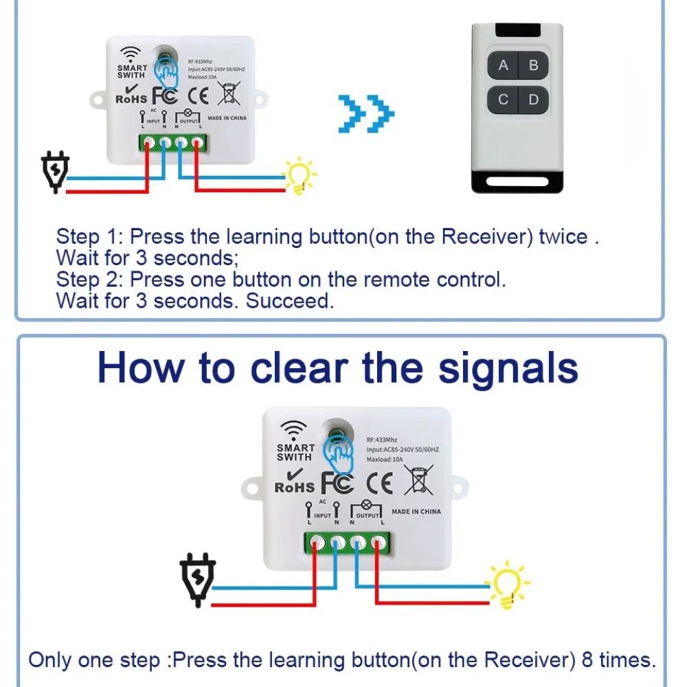 433Mhz Wireless Remote Control AC 110V 220V Rf Relay Receiver On off Transmitter Light Switch Module For Light Lamp Controller