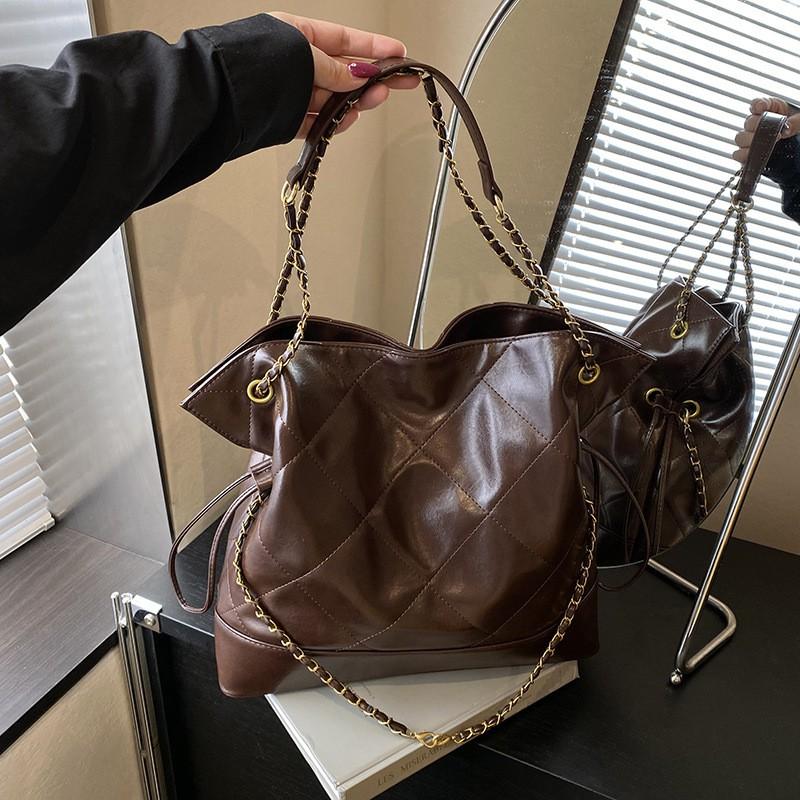 Large Capacity Womens Tote Bag With Rhombus Quilting Chain Strap PU Leather Shoulder Crossbody Daily Streetwear