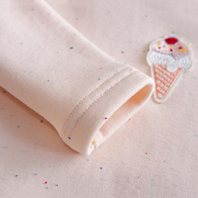 Girls Long Sleeve T-shirt Sweet Flower Patchwork Hem Warm Clothes Cotton Blend Comfortable Breathable Round Neck Pullover for Toddlers