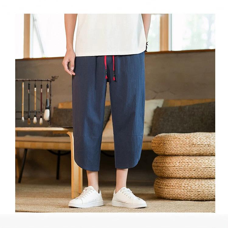 Summer men's loose cotton and linen casual pants large size trend Harlan lantern cropped pants