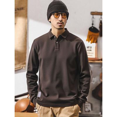 American Retro Heavy Weight Lapel Polo Shirt Men's Fall and Winter Long Sleeves Knitting Collar T-shirt Export Men's Clothing Casual T-shirt
