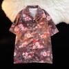 Unisex Vintage Hemdkragen Blumenhemd - Lockere Passform, Hongkong-Stil, Kurze Ärmel, Perfekt für Strand und Paare