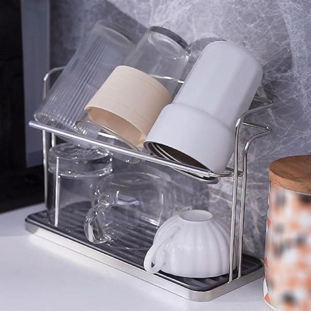 with Drain Tray Bottle Drying Rack Slanted Design Cup Organizer Cup Storage Rack  Kitchen Table