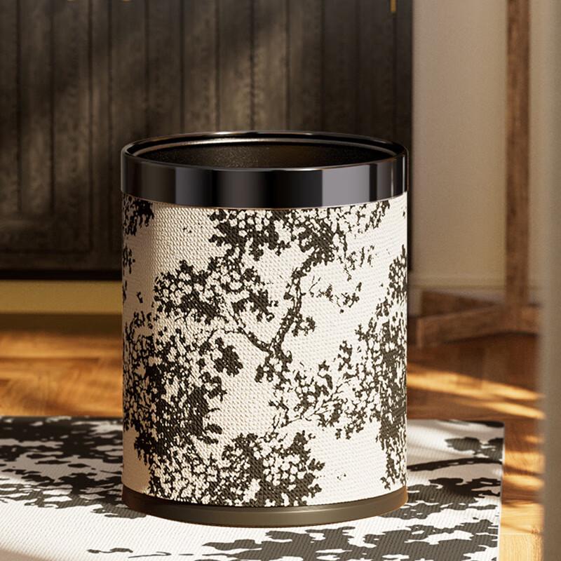 Chinese Style Leather Waste Bin