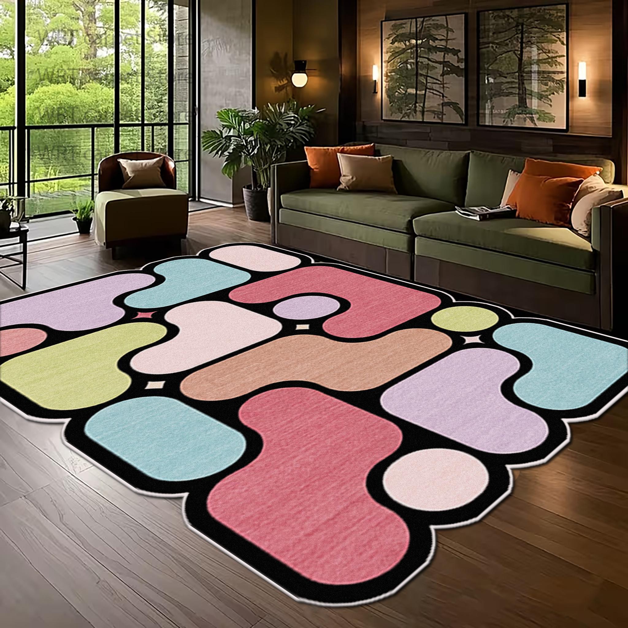 

Simple Style Irregular Shapes Artistic Contrasting Colors Splicing LIVE ROOM RUG Geometric Modern Decoration Mats Soft Carpet 60x90cm