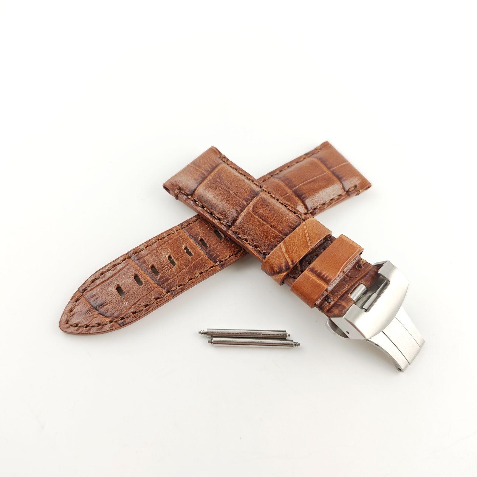 Used 24mm watch Italian calf leather leather strap brown with D buckle [Compatible with] Panerai PANERAI