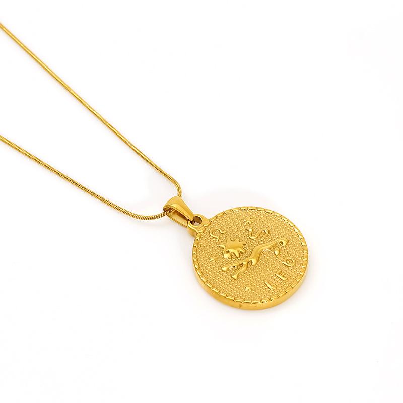 2026 Retro Round Brand Constellation Pendant Plated 18K Twelve Constellation Necklace Women's High Sense Does Not Fade