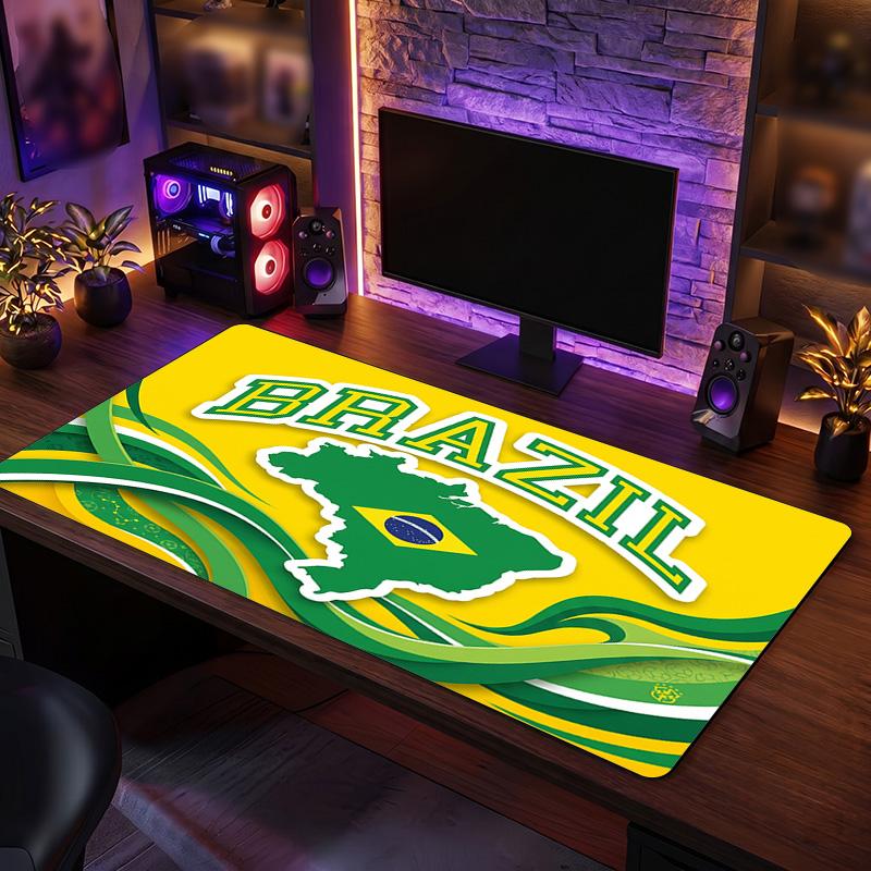 Brazil Football Crest Mouse Pad, Extended Non Slip Rubber Desk Mat for Gaming Office Laptop Fan Gift