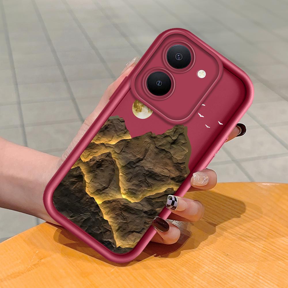 

М яка силіконова квадратна драбина з малюнком для телефону Корпус телефону Повне покриття Камера Протиударний захист Гумовий чохол для Vivo Vivo Y31 2021 темно-червоний колір