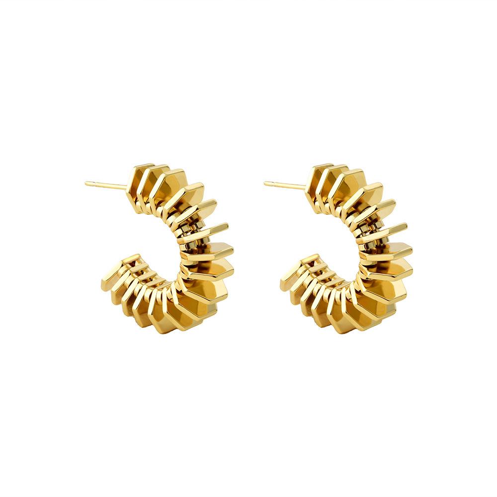 2026 Avant-Garde Heavy Metal Scale Stud Earrings - Unique C-Shaped Radiating Geometric Earrings for Women Industrial Style Jewelry