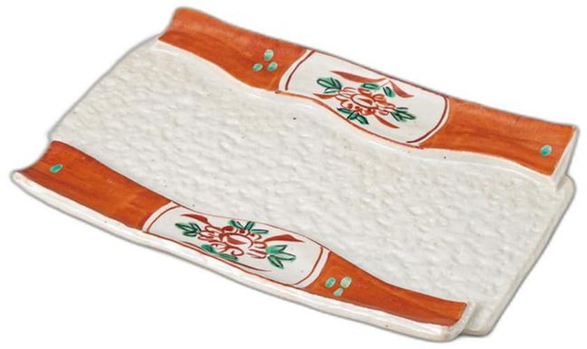 

Powdered stone pattern long plate x x Appetizer plate Setomonohonpo red-glazed [23.5 16.5 2cm]