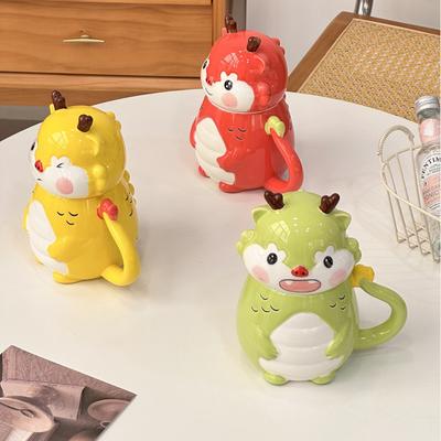 Chinese Year of the Dragon Mug with Lid Cute Spring Festival Gift Ceramic Water Cup Couple Cup