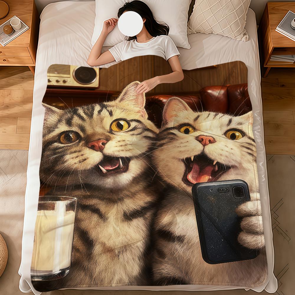 Kawaii Kitten Vintage Cute Funny Cat Soft Warm Plush Blanket Dormitory Sofa Living Room Pet Hogar Bedroom Gift Nap Home Flannel