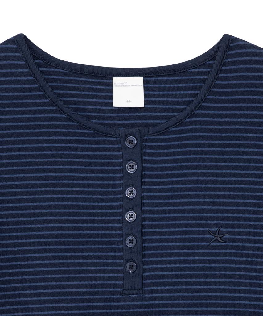 THE COLDEST MOMENT (W) Tcm Stripe Round Henley Neck T (Navy)