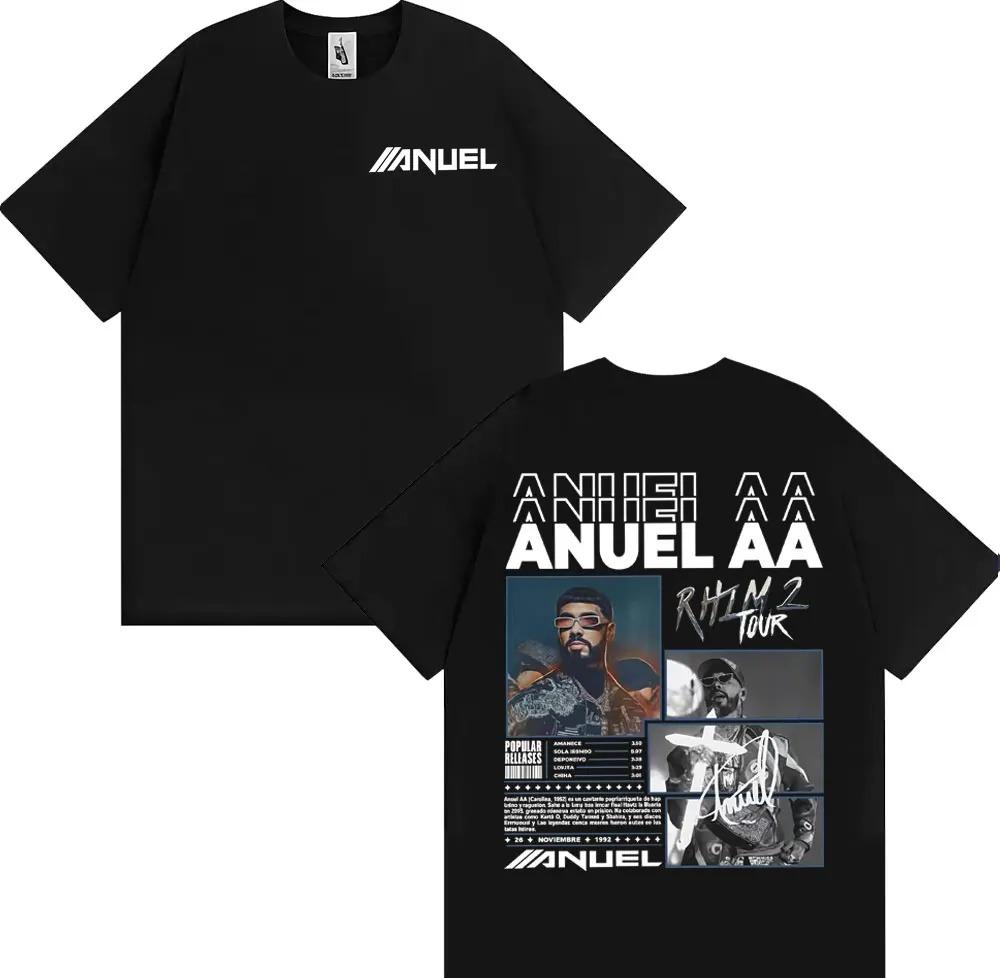 Rapparen Anuel AA Rhlm 2 Album 2025 Turné T-shirts Män Kvinnor Mode Hip Hop High Street Bomulls-sweatshirt Streetwear Plus Size