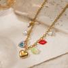 18K Gold Plated Stainless Steel Heart, Lips, and Flower Pendant Necklace for Women