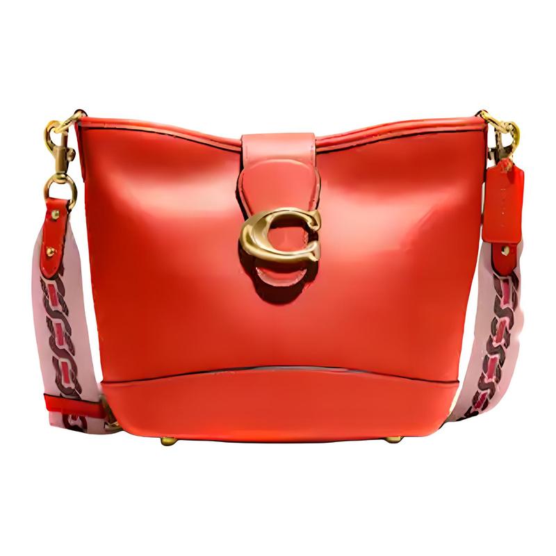 

COACH TALI 28 Logo Cow Leather Bucket Bag Shoulder Crossbody Bag Large Women s Orange Red красный
