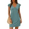 V-neck Flying Sleeve Solid Color Dress V-neck Ruffled Sleeve Pure Color Dress