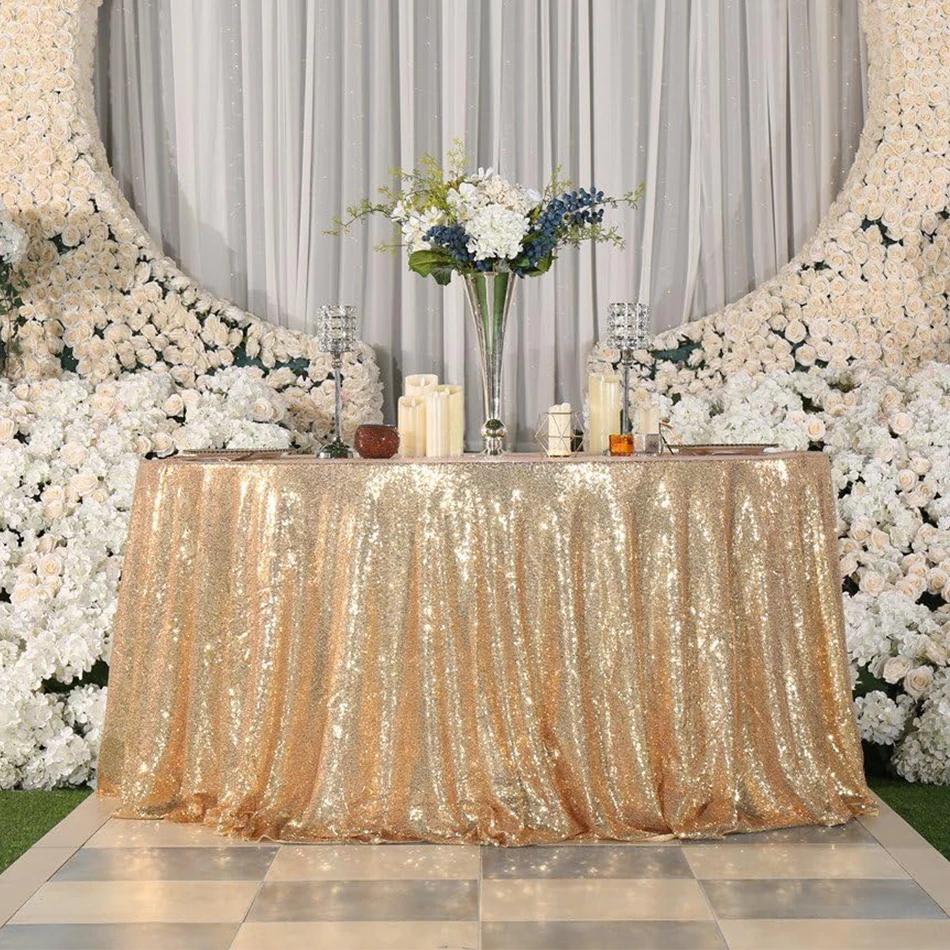 Nappe à Lenteilles Dorées Housse de Table Rectangulaire Pour Noël Mariage Anniversaire Fête de Cocktail d'Affaires Décor 130x130cm