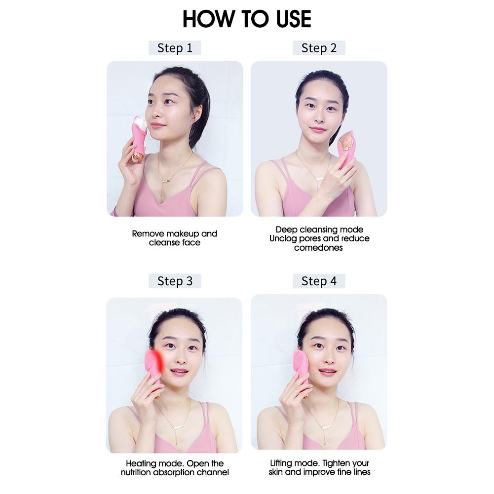 Silicone Electric Facial Cleansing Brush With Heat Rechargeable Vibration Face Cleaner Deep Cleaning Pores Face Skin Care Tools