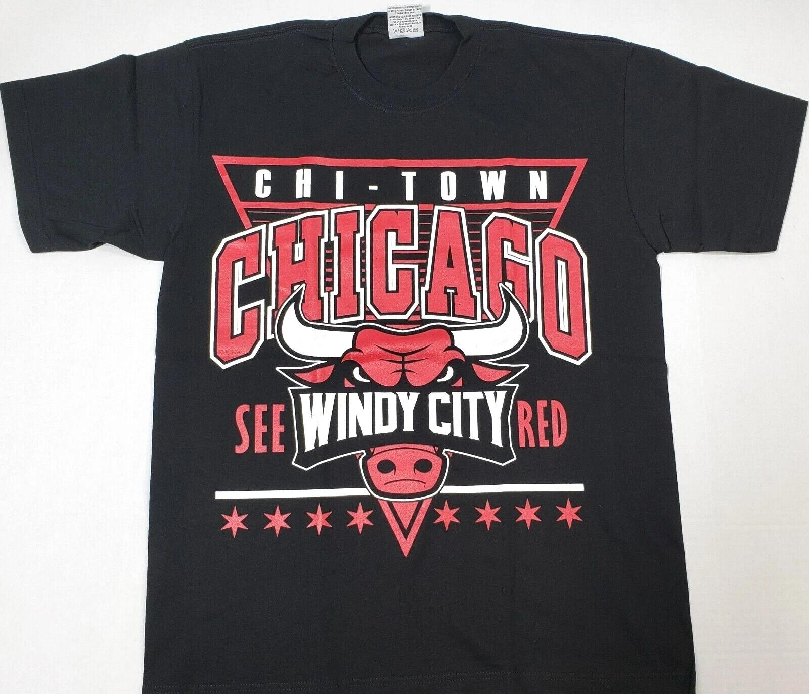 Chicago T-shirt Chi Town Windy City Bulls Tee Men s Black New S