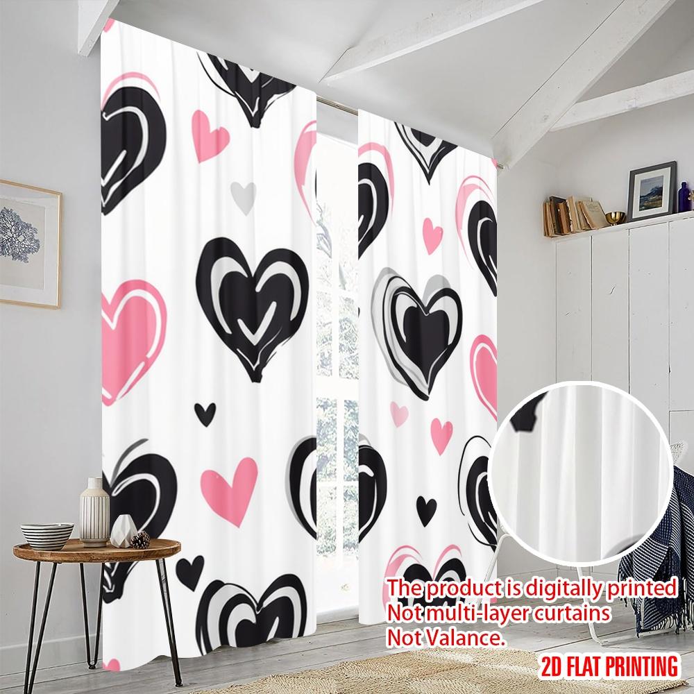 2pcs,2D plane printing Contemporary Curtains Hearts Abound Versatile Durable Polyester (without rod) Holiday Perfect for Season